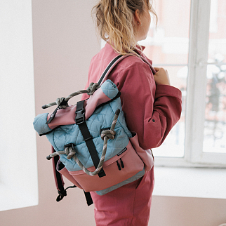 Рюкзак-роллтоп Domashka дутый розово-голубой