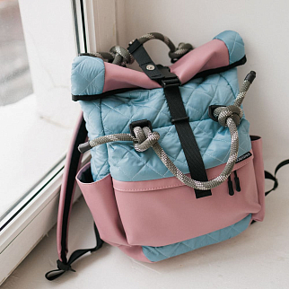 Рюкзак-роллтоп Domashka дутый розово-голубой