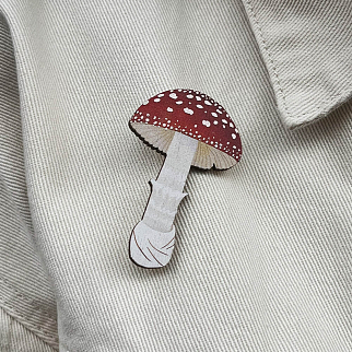 Деревянная брошка PlantMyBones Мухомор