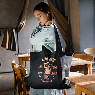 Большой черный шоппер Friend Function кот с лапшой